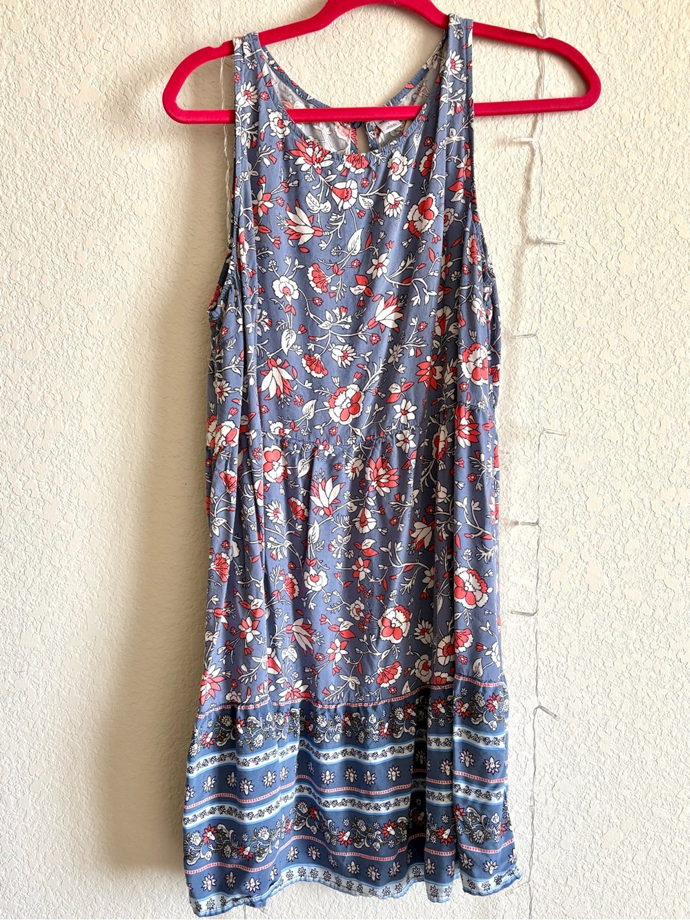Old Navy Blue Floral Midi Dress with Red and White Accents
